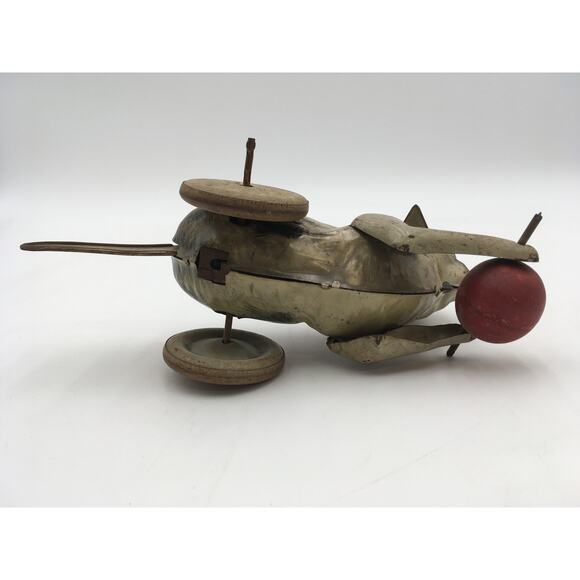 Antique Tin Wind-Up Cat Toy with Wood Ball Pull Toy Hand Painted - Picture 10 of 10